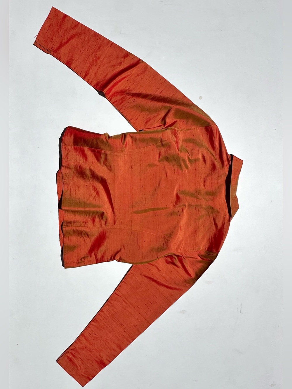 Ann Taylor Dupioni Silk Rust Orange Wrap Blouse with Side Tie, 8 - Picture 10 of 14